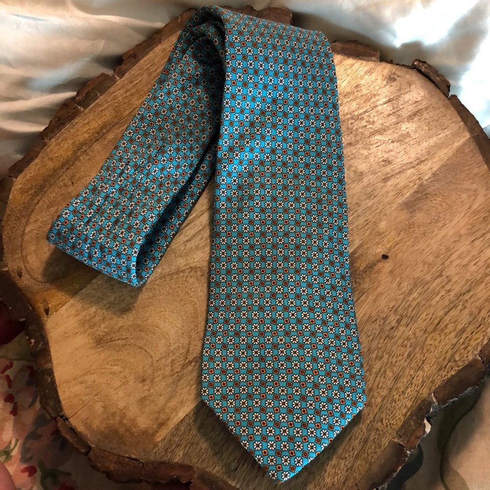 OXFORD CLOTHES Handmade Made USA 100% Silk Tie Daisy Flower Gold Luxe Preppy